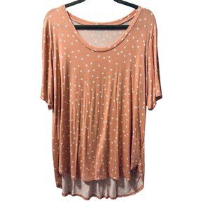 Peach Polka Dot High-Low T-Shirt Size XXL light orange white  tunic